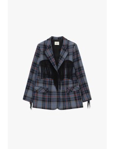 Blazer aos quadrados com franjas e bolsos frontais Dixie