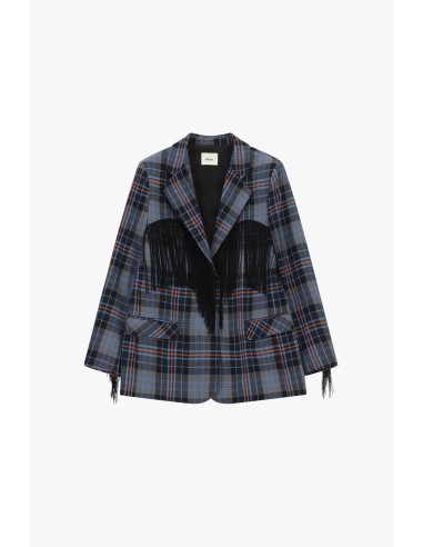Blazer aos quadrados com franjas e bolsos frontais Dixie