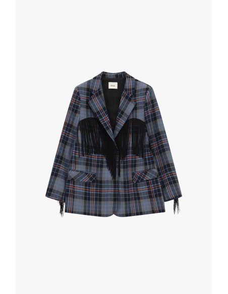 Blazer aos quadrados com franjas e bolsos frontais Dixie