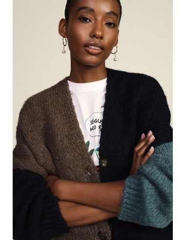 Cardigan com botões e padrão de blocos de cor Dixie