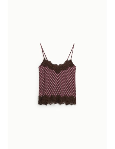 Top com alças finas e renda estampada Dixie