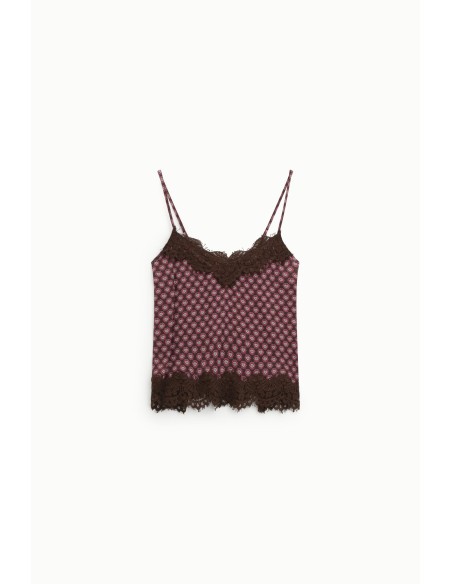 Top com alças finas e renda estampada Dixie