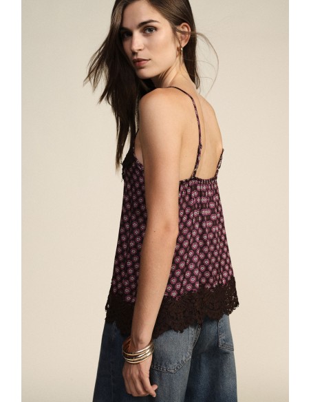 Top com alças finas e renda estampada Dixie
