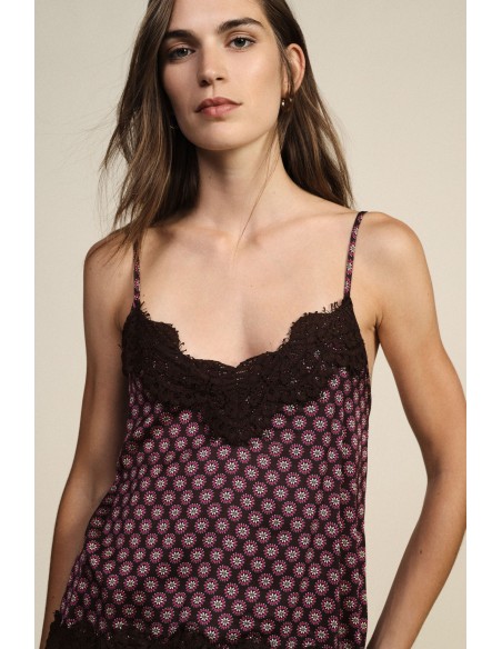 Top com alças finas e renda estampada Dixie