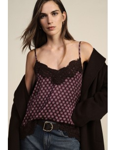 Top com alças finas e renda estampada Dixie