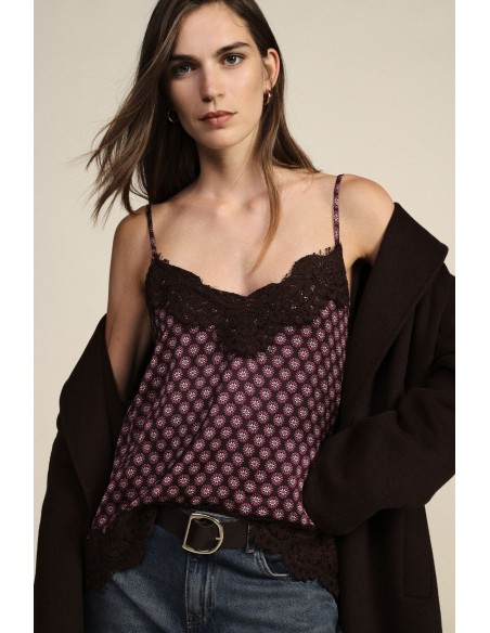 Top com alças finas e renda estampada Dixie