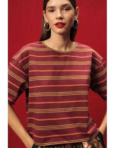 T-shirt às riscas, corte solto, gola redonda Dixie
