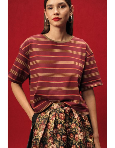 T-shirt às riscas de corte largo com gola redonda Dixie