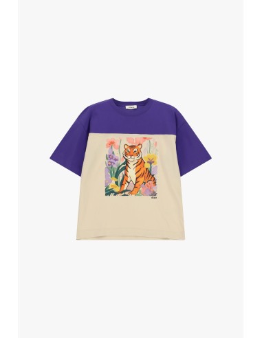 T-shirt Dixie com estampado de tigre e flores e mangas curtas