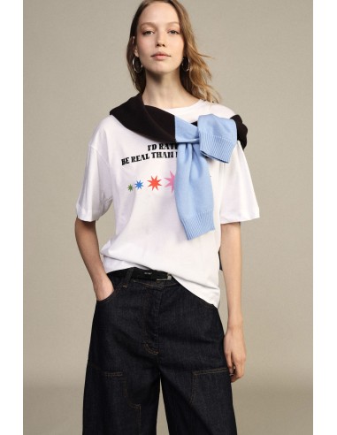 T-shirt de gola redonda com frase estampada e estrelas coloridas Dixie