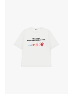 T-shirt de gola redonda com frase estampada e estrelas coloridas Dixie 2