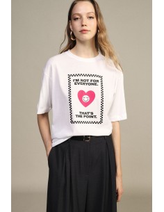 T-Shirt de Gola Redonda com Estampado de Coração e Frase Dixie