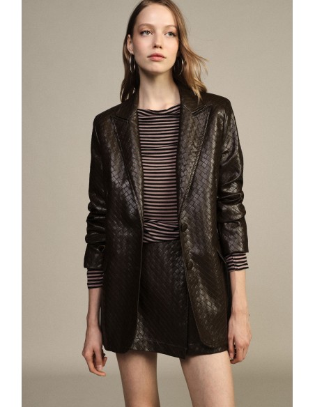 Blazer de Dois Botões com Padrão Chevron em Tons Sobre Tons Dixie