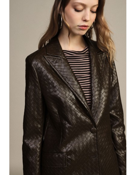 Blazer de Dois Botões com Padrão Chevron em Tom sobre Tom Dixie