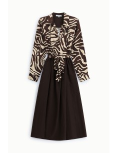 Vestido midi com estampado de zebra, cinto e gola clássica Please 2