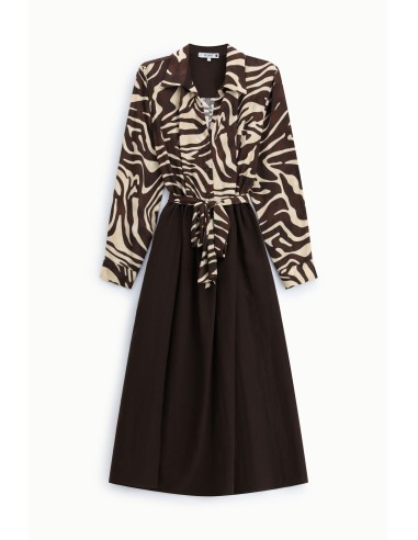 Vestido midi com estampado de zebra, cinto e gola clássica Please
