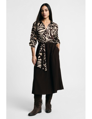 Vestido midi com estampado de zebra, cinto e gola clássica Please