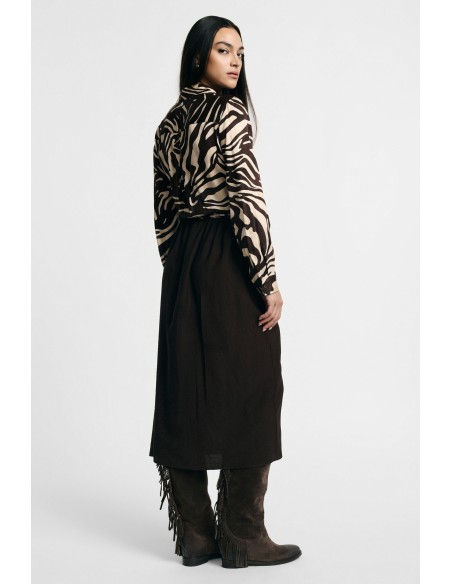 Vestido midi com estampado de zebra, cinto e gola clássica Please