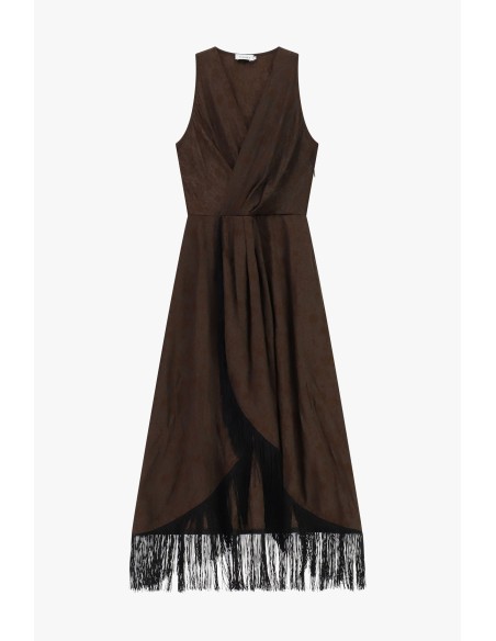 Vestido comprido sem mangas com franjas Please