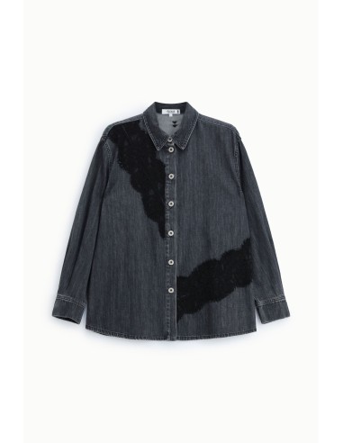 Camisa de ganga com inserções de renda e botões Please