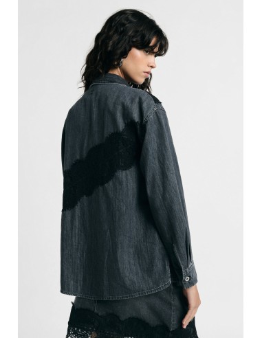 Camisa de ganga com aplicações de renda e botões Please