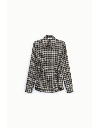 Camisa com padrão aos quadrados e cordões laterais Please