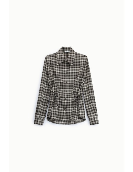 Camisa com padrão aos quadrados e cordões laterais Please