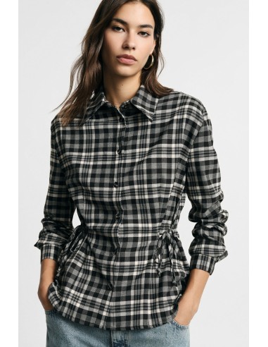 Camisa aos quadrados com cordões laterais Please