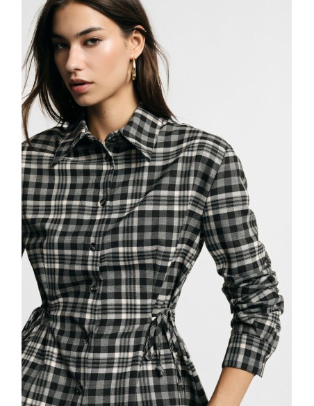 Camisa com estampado xadrez e cordões laterais Please
