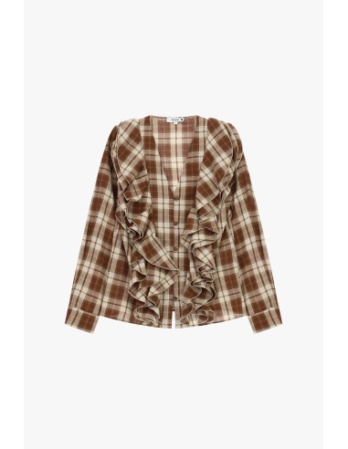 Camisa aos quadrados com folhos frontais Please