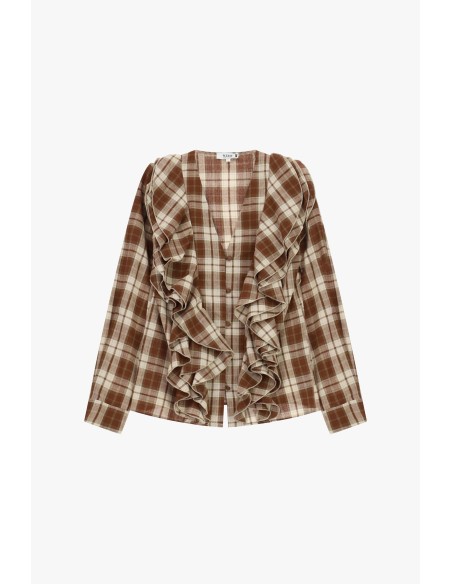 Camisa aos quadrados com folhos frontais Please