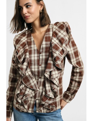Camisa aos quadrados com folhos frontais Please