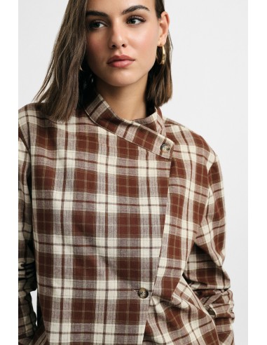 Camisa aos quadrados com fecho assimétrico Please