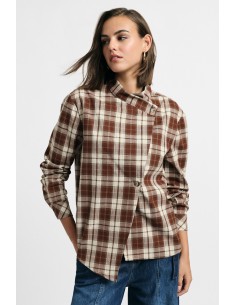 Camisa aos quadrados com fecho assimétrico Please