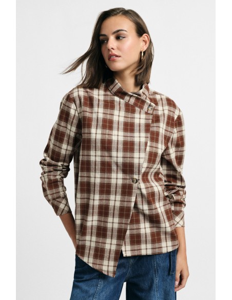 Camisa aos quadrados com fecho assimétrico Please