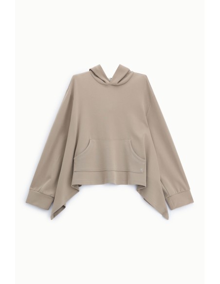 Sweatshirt com capuz e bainha assimétrica Please