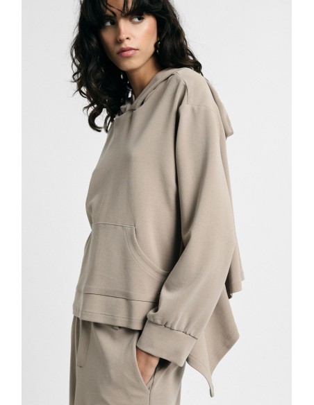 Sweatshirt com capuz e bainha assimétrica Please