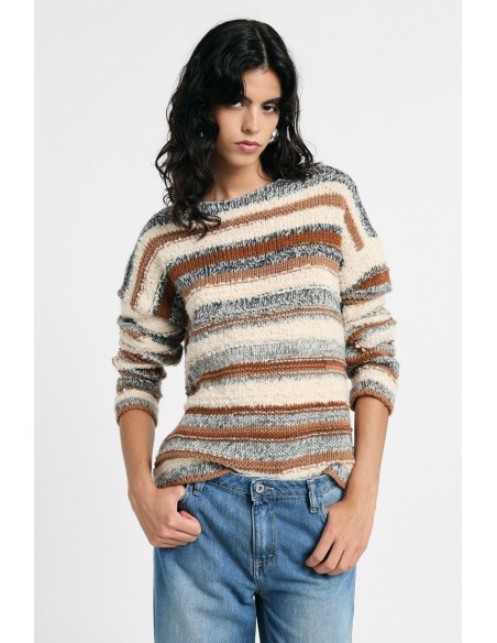 Camisola de malha às riscas com mangas compridas Please
