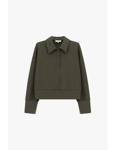 Camisola cropped com gola de camisa e botões Please