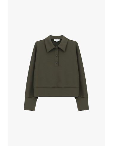 Camisola cropped com gola de camisa e botões Please