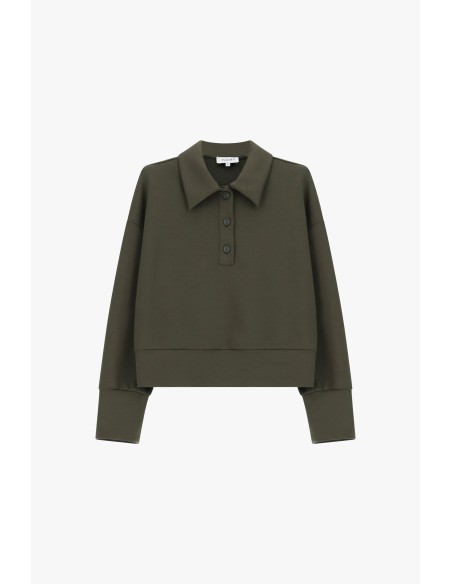 Camisola cropped com gola de camisa e botões Please