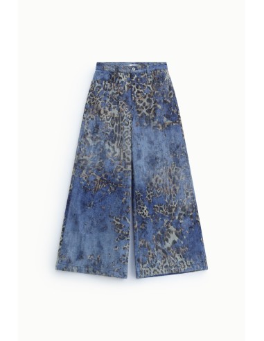 Jeans com estampado animal, perna muito larga, cintura média Please