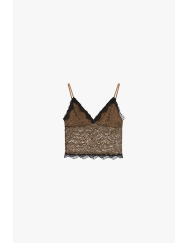 Top curto em renda estampada com alças finas Please