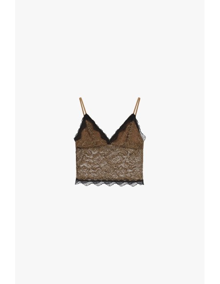 Top curto em renda estampada com alças finas Please