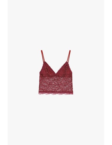 Top curto de renda estampada com alças finas Please