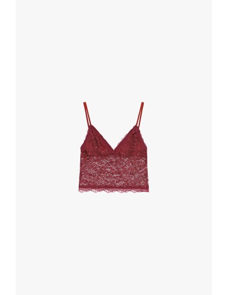 Top curto de renda estampada com alças finas Please