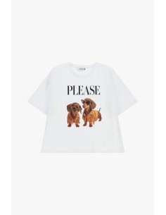 T-shirt de manga curta com estampado de cães e inscrição frontal Please 2