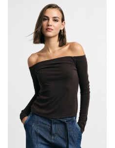 Camisola de manga comprida com ombros descobertos, por favor