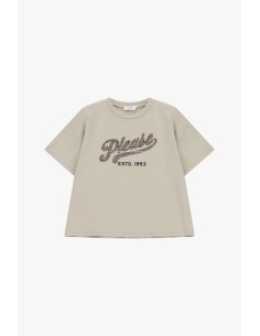 T-shirt larga de gola redonda com estampado frontal Please 2