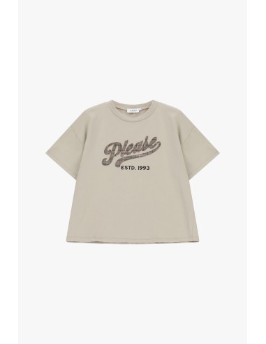 T-shirt ampla de gola redonda com estampado frontal Please